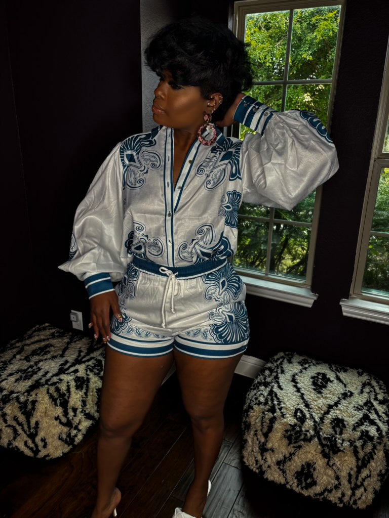 Blue Floral Short Set