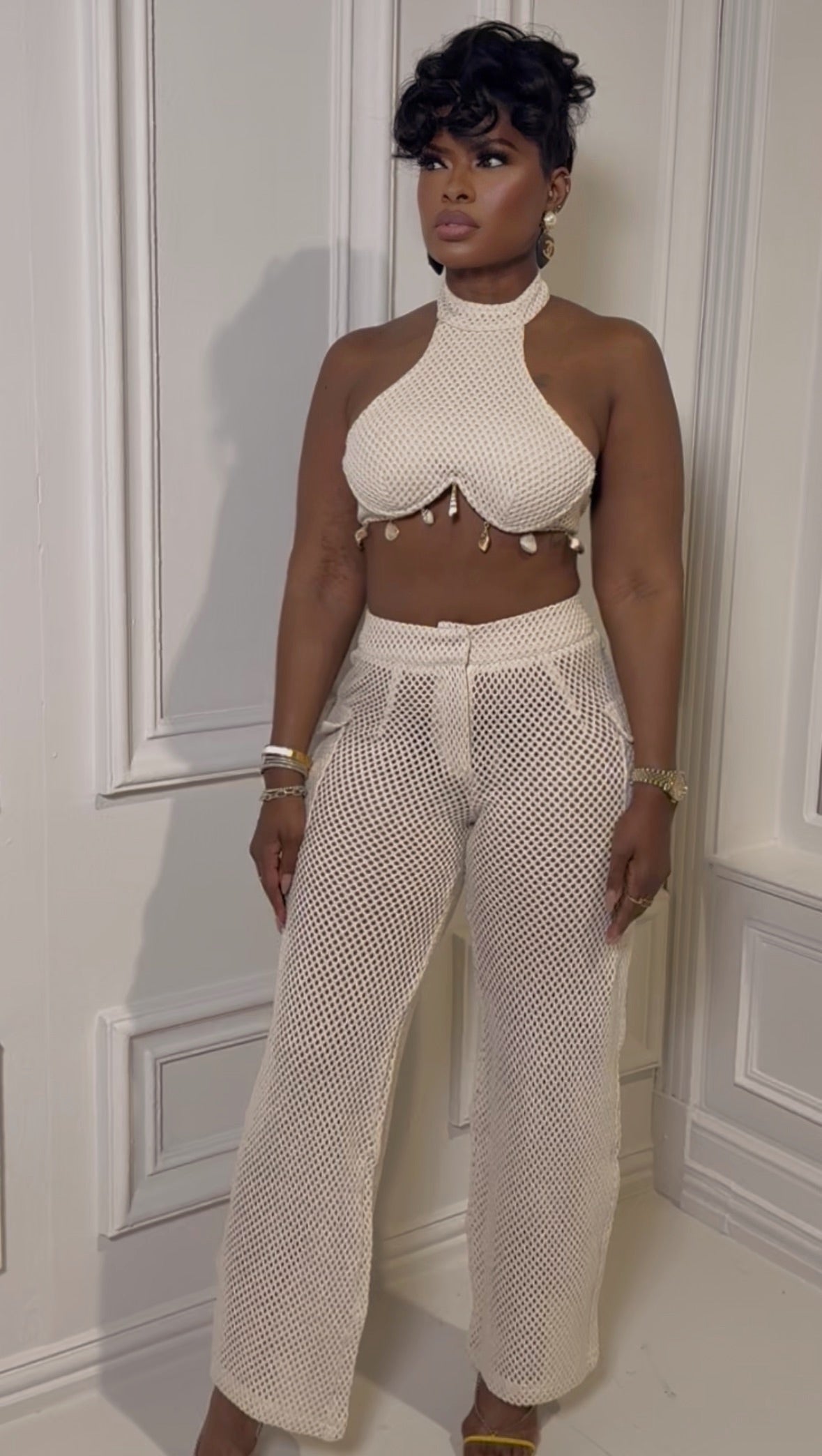 Halter Mesh Pants Set