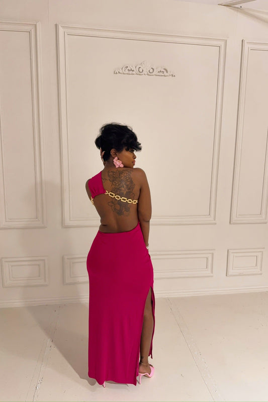 Berry Backless Chain Dress